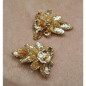 Vintage Gold Tone Sequin SHOE CLIPS Pair of 2 pcs